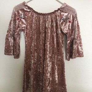 Nude Pink Floral Velvet Dress 👗